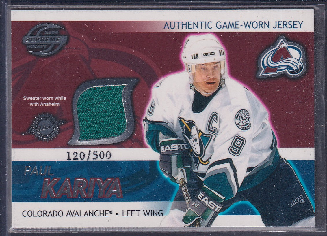 PAUL KARIYA - 2003 Pacific Supreme Authentic Game-Worn Jersey #9, /500