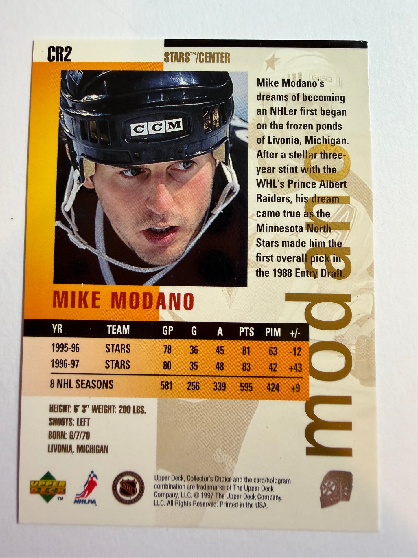 MIKE MODANO - 1997 Collector's Choice You Crash the Game GOLD #CR2