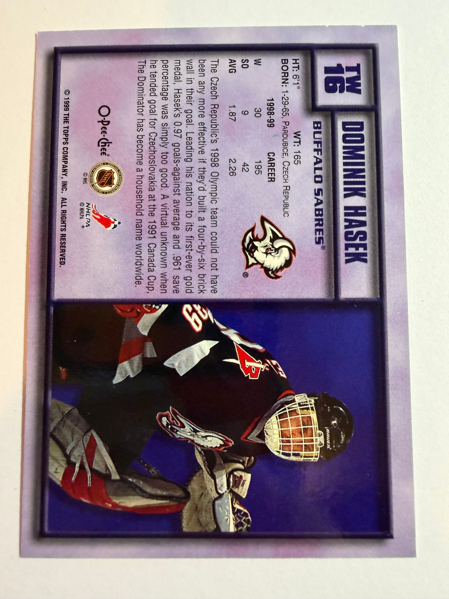 DOMINIK HASEK - 1999 O-Pee-Chee Top of the World #TW16