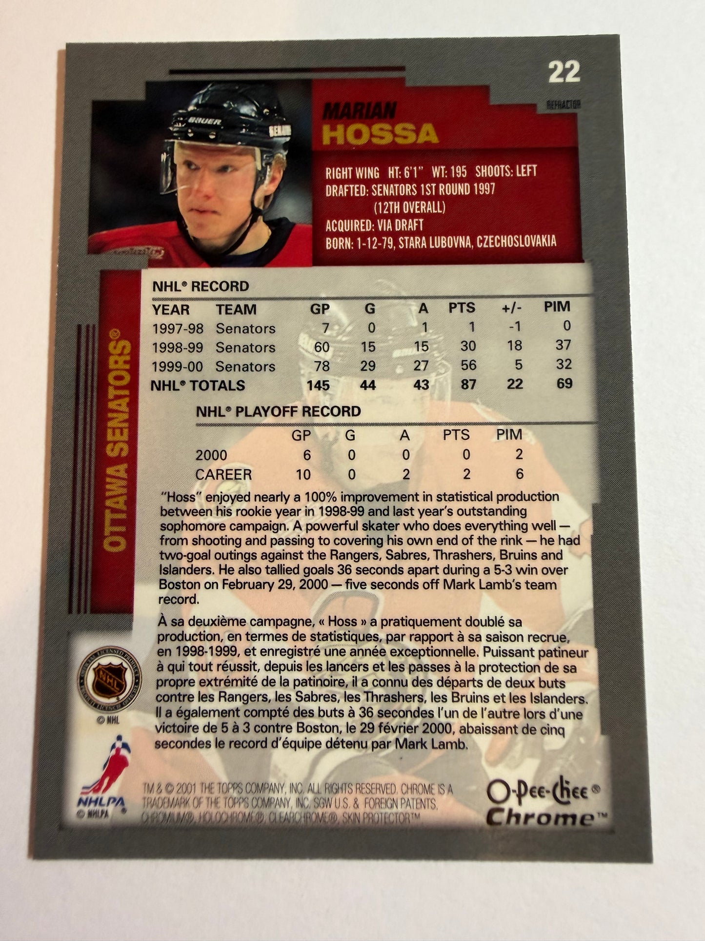 MARIAN HOSSA - 2000 O-Pee-Chee Chrome Refractor #22