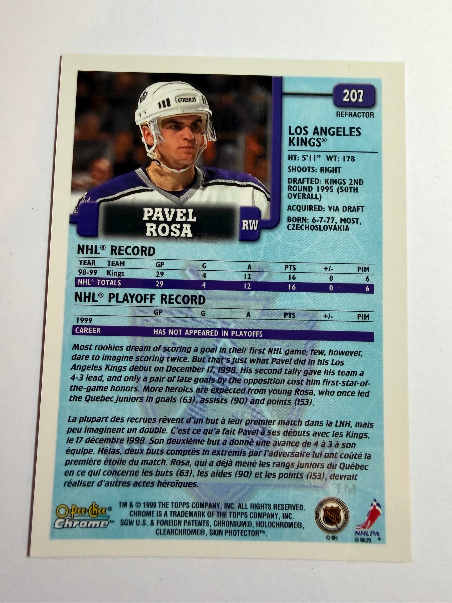 PAVEL ROSA - 1999 O-Pee-Chee Chrome Refractor #207