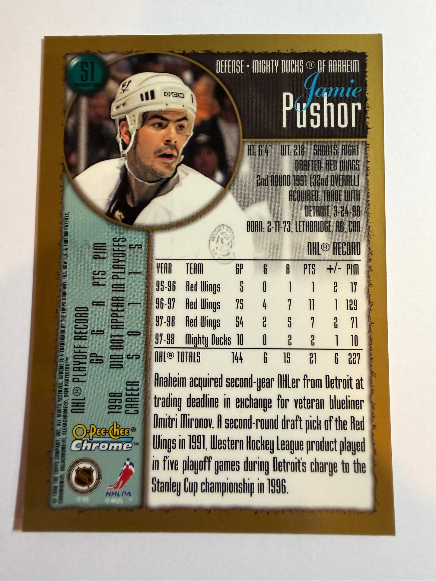 JAMIE PUSHOR - 1998 O-Pee-Chee Chrome Refractor #51