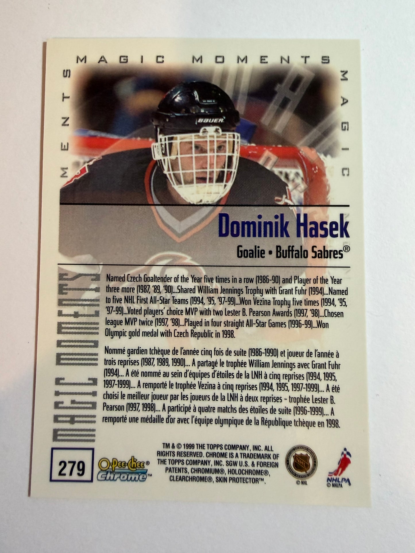 DOMINIK HASEK - 1999 O-Pee-Chee Chrome Magic Moments #279