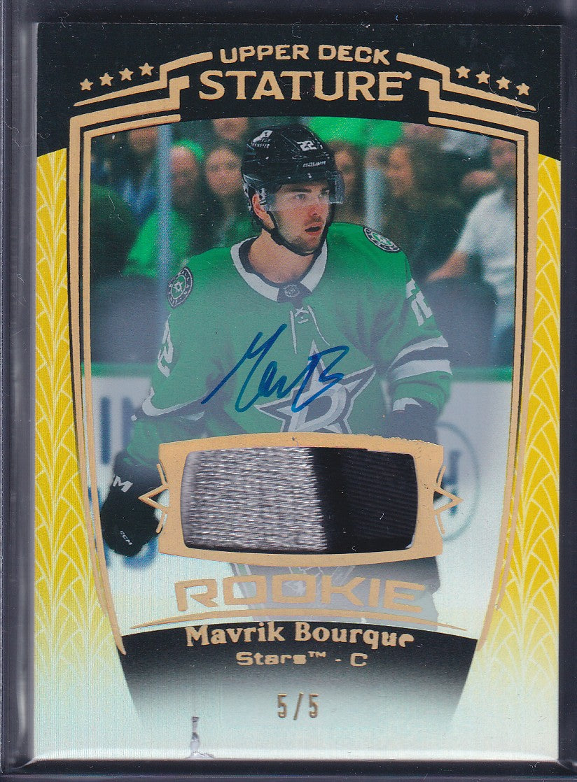 MAVRIK BOURQUE - 2024 Upper Deck Stature Rookie Auto Patch #46, /5 (BOTTOM!)