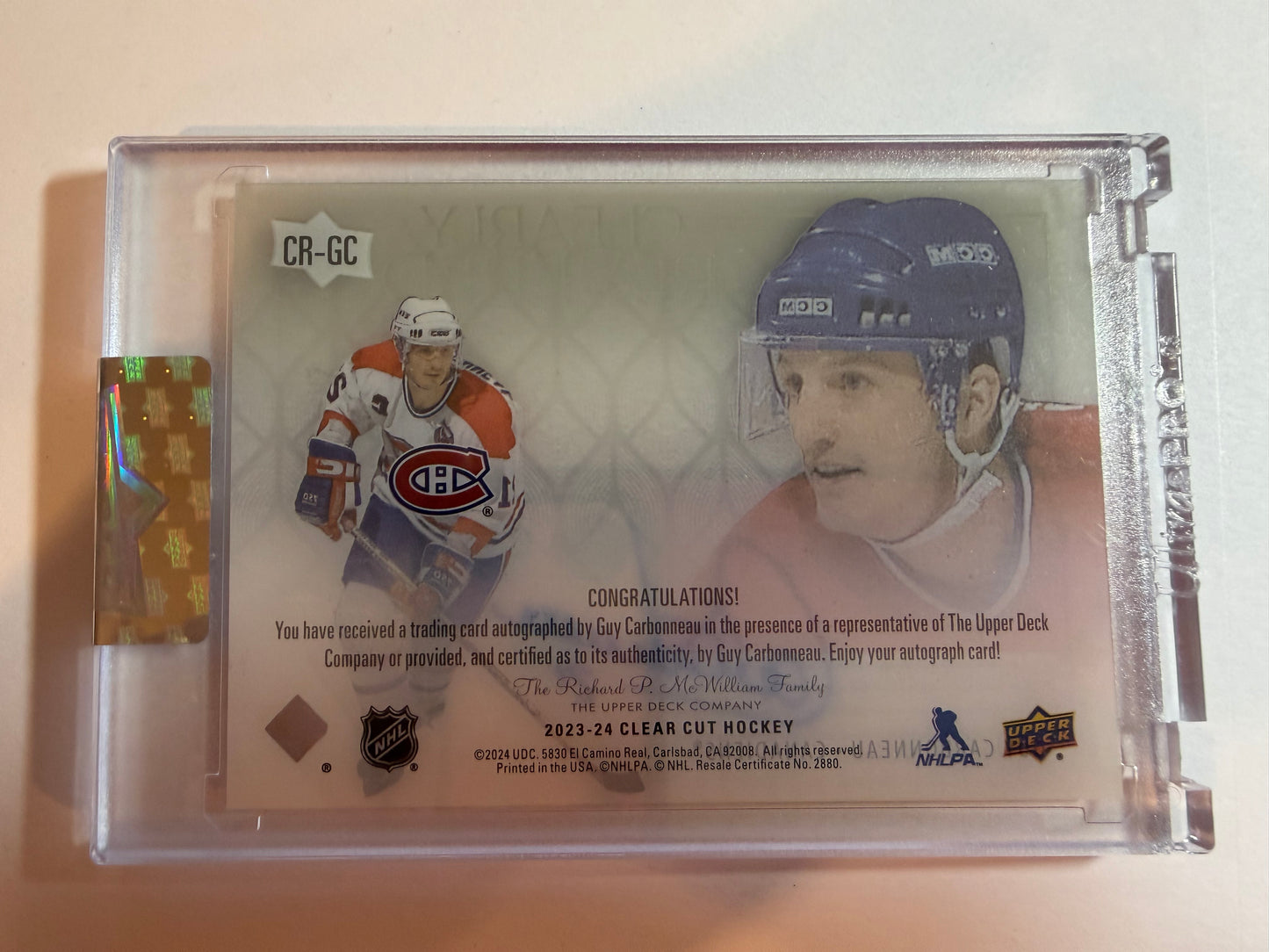GUY CARBONNEAU - 2023 Upper Deck Clear Cut Clearly Revered Auto #CR-GC