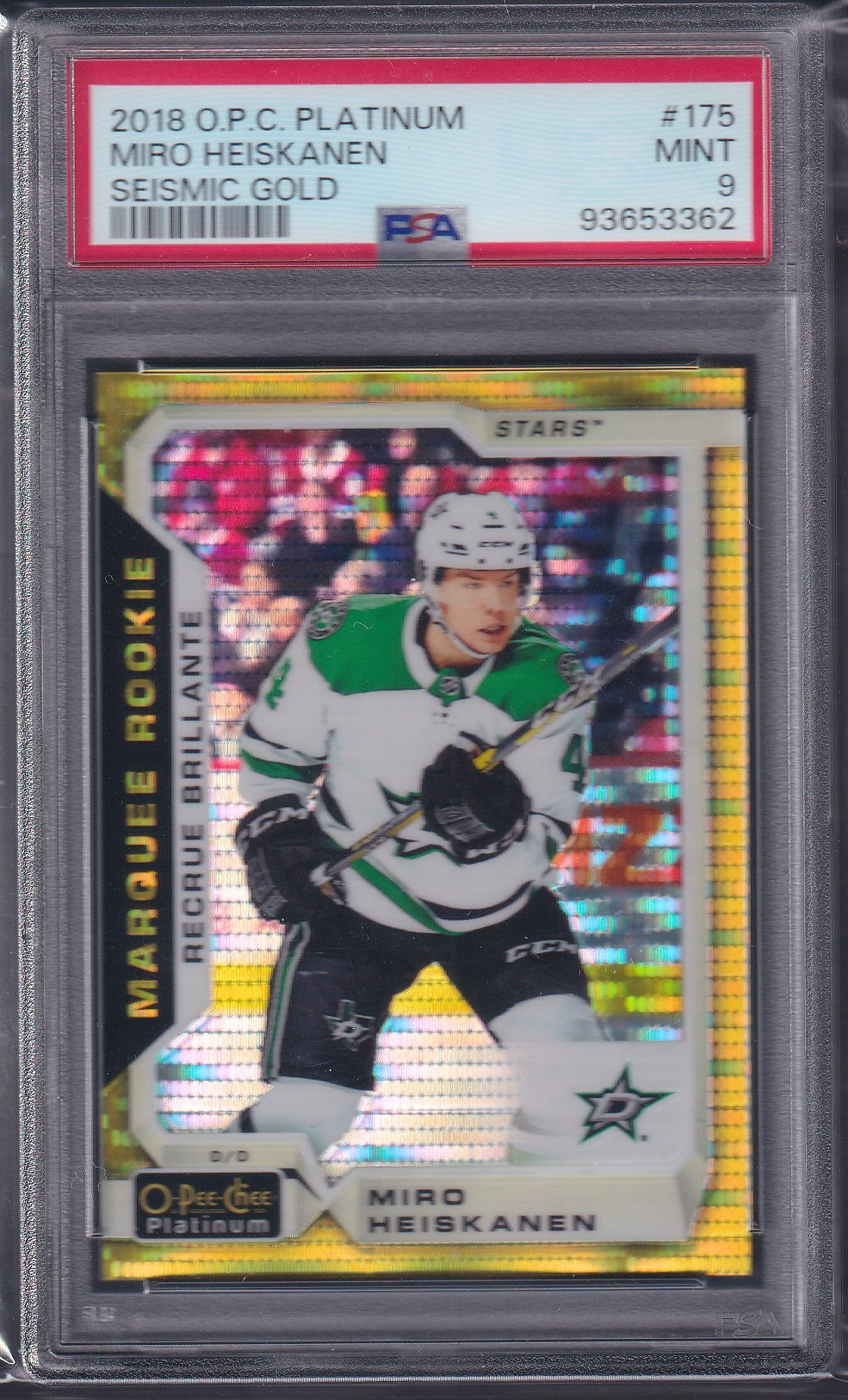 MIRO HEISKANEN - 2018 O-Pee-Chee Marquee Rookie SEISMIC GOLD #175, /50, PSA 9