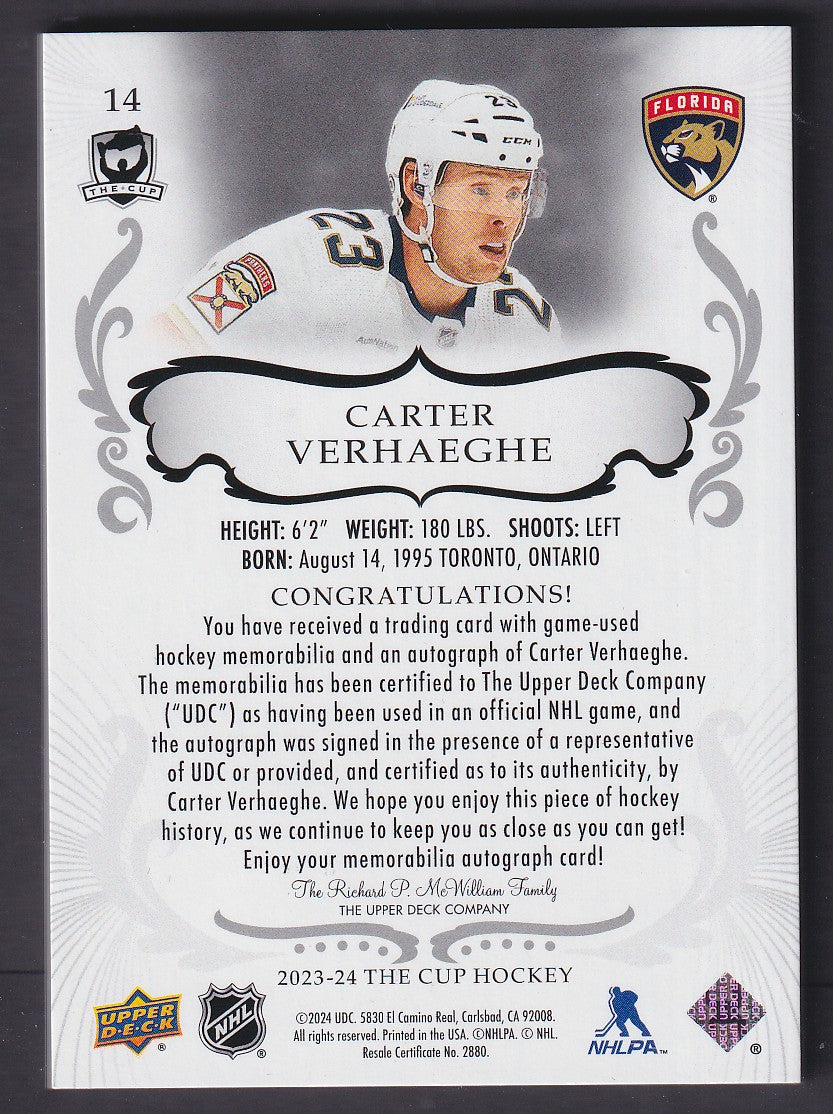 CARTER VERHAEGHE - 2023 The Cup Auto Patch #14, /8