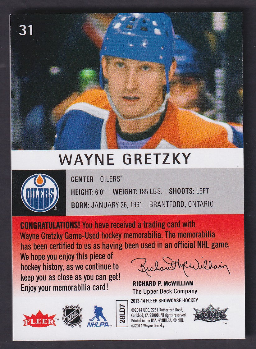 WAYNE GRETZKY - 2013 Fleer Showcase Red Glow Jersey Patch #31, /36
