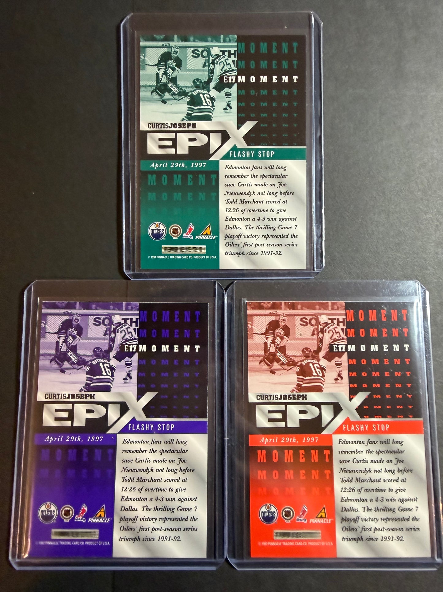 CURTIS JOSEPH - 1997 Pinnacle Epix COMPLETE SET, w/ Moment, Season, Game, Play