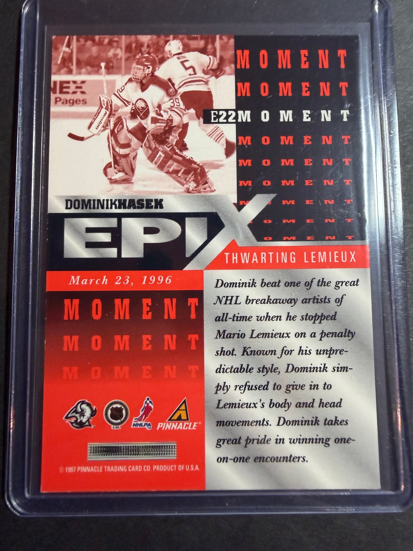 DOMINIK HASEK - 1997 Pinnacle Epix COMPLETE SET, w/ Moment, Season, Game, Play
