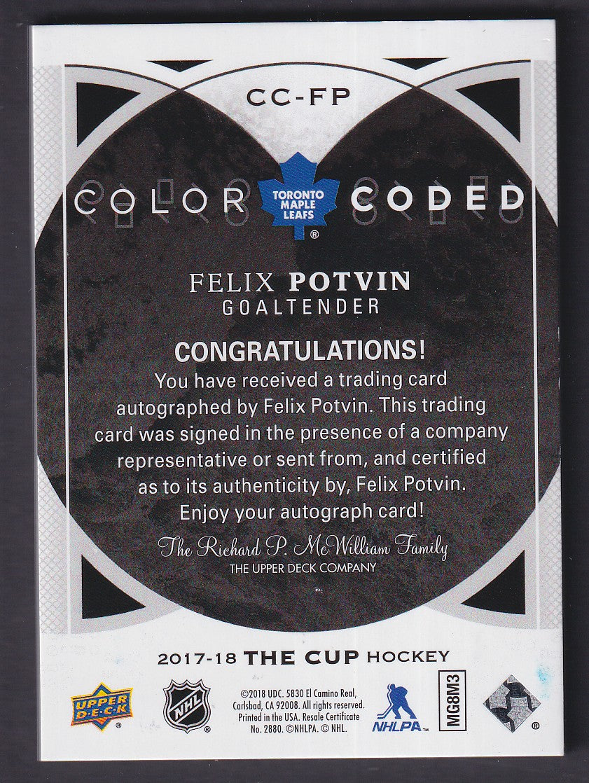 FELIX POTVIN - 2017 The Cup Color Coded Auto #CC-FP, /33
