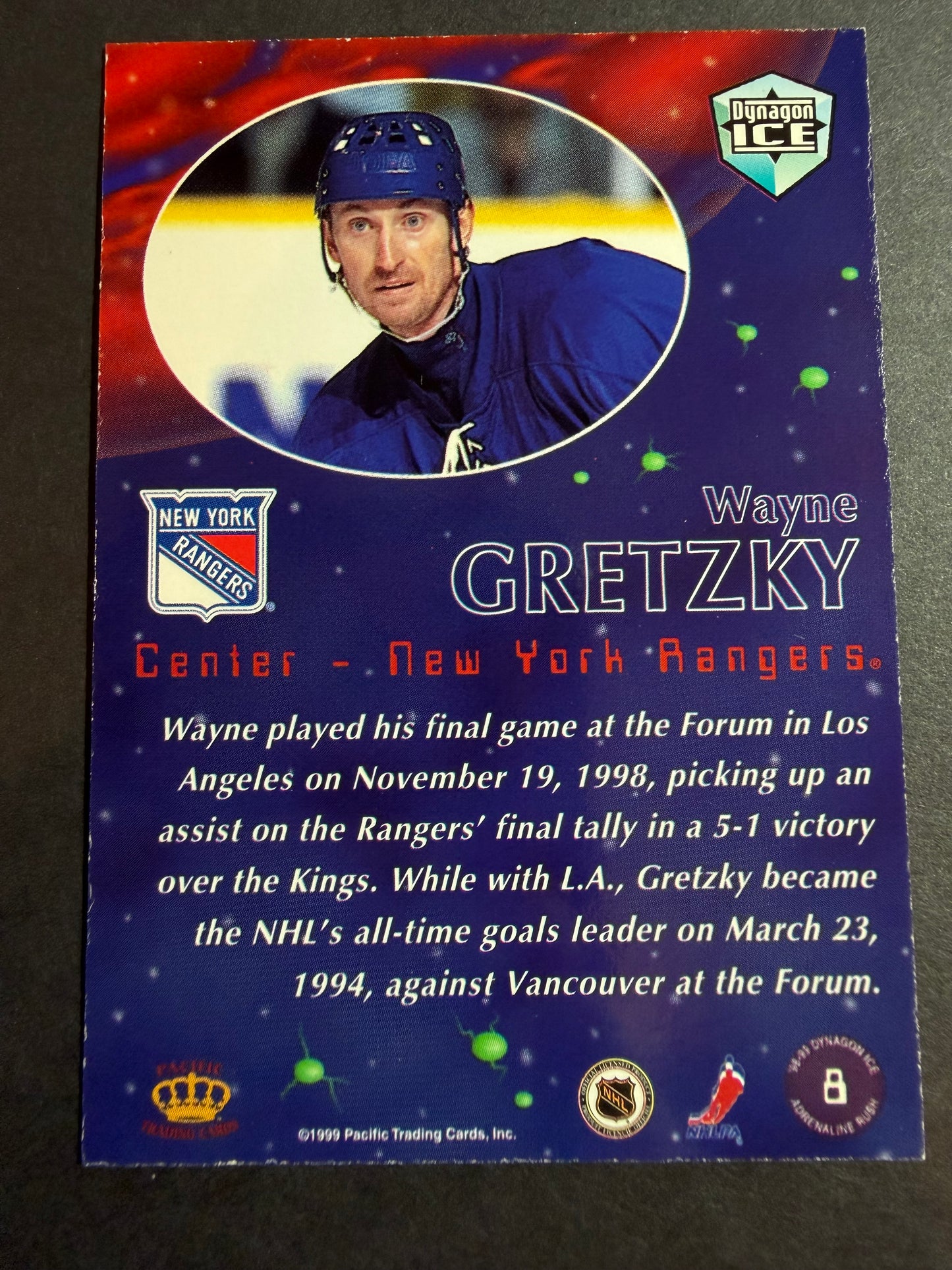 WAYNE GRETZKY - 1998 Pacific Dynagon Ice Adrenaline Rush BRONZE #8 Print Run 180