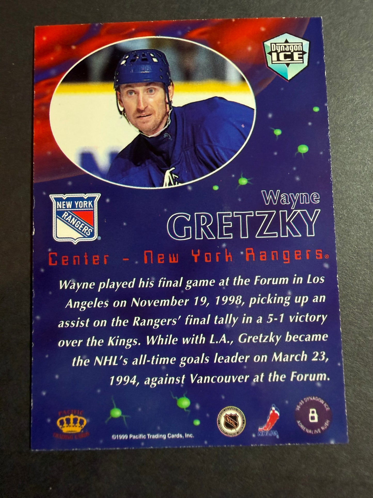 WAYNE GRETZKY - 1998 Pacific Dynagon Ice Adrenaline Rush BRONZE #8 Print Run 180