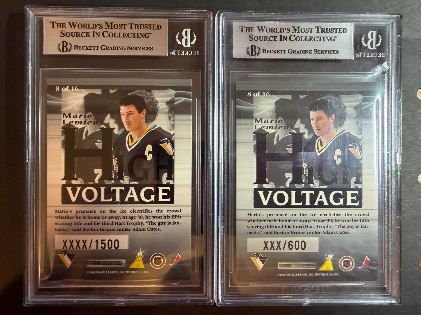 MARIO LEMIEUX - 1996 Pinnacle Summit High Voltage EXECUTIVE Promo xxx/600, xxxx/1500, BGS Slabs