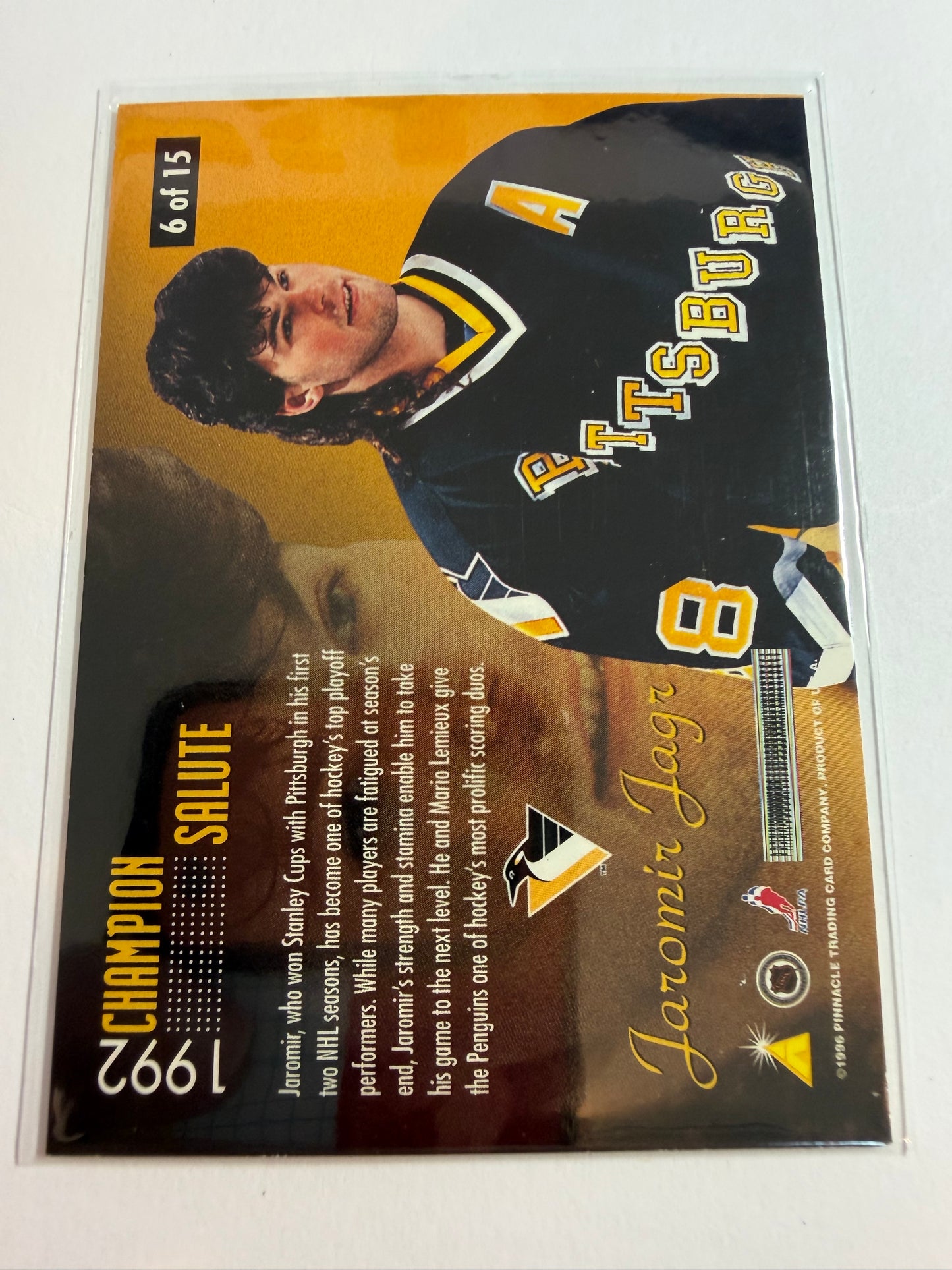 JAROMIR JAGR - 1996 Pinnacle Zenith Champion Salute REAL Diamond #6, SSP