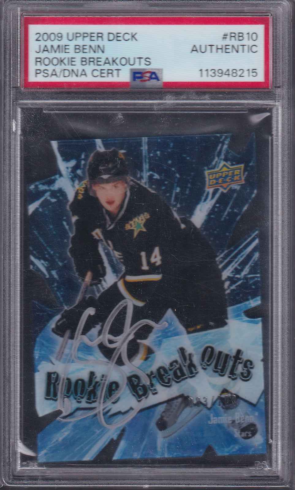 JAMIE BENN - 2009 Upper Deck Rookie Breakouts IP AUTO #RB10, PSA Authentic