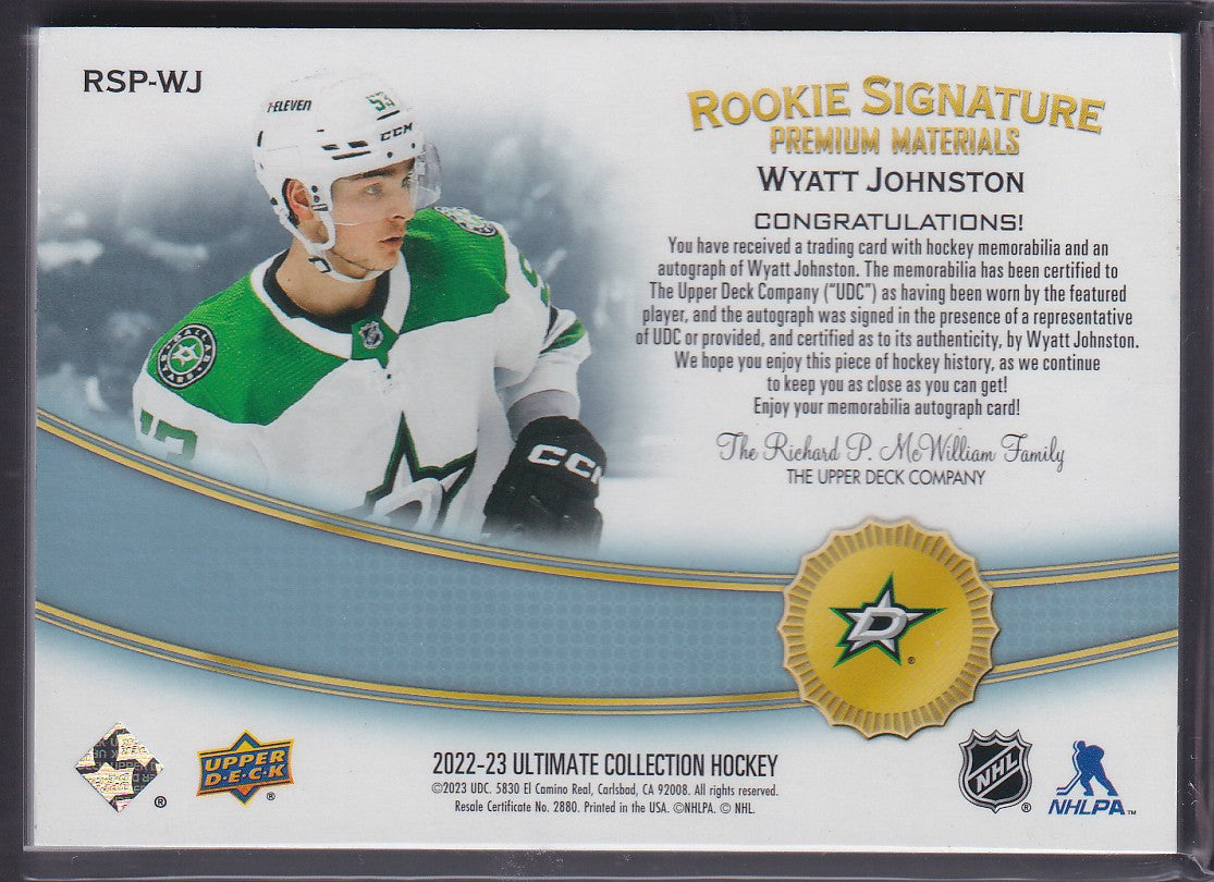 WYATT JOHNSTON - 2022 UD Ultimate Rookie Signature Premium Materials Auto /35