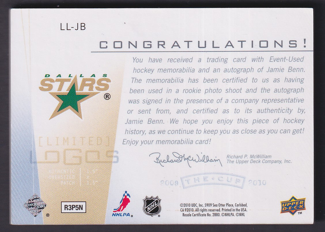 JAMIE BENN - 2009 The Cup Rookie Limited Logos Auto Patch #LL-JB, /50