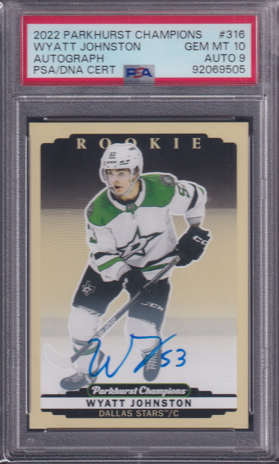 WYATT JOHNSTON - 2022 Parkhurst Champions Rookie AUTO #316, PSA 10, Auto 9