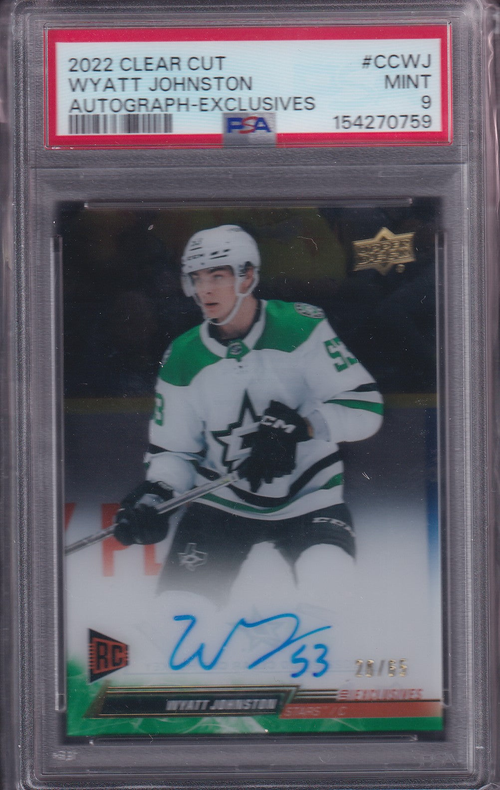 WYATT JOHNSTON 2022 Clear Cut Rookie Auto EXCLUSIVES #CC-WJ, /65, PSA 9