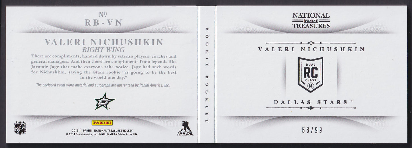 VALERI NICHUSHKIN - 2013 Panini National Treasures Rookie Auto Patch Booklet /99
