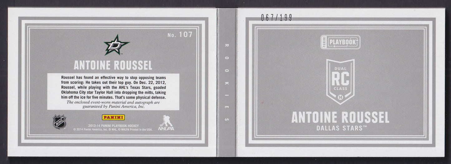 ANTOINE ROUSSEL - 2013 Panini Rookie Playbook Booklet Auto Patch #107, /199