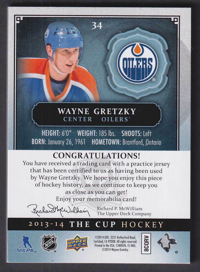 WAYNE GRETZKY - 2013 The Cup Practice Jersey Patch #34, /25