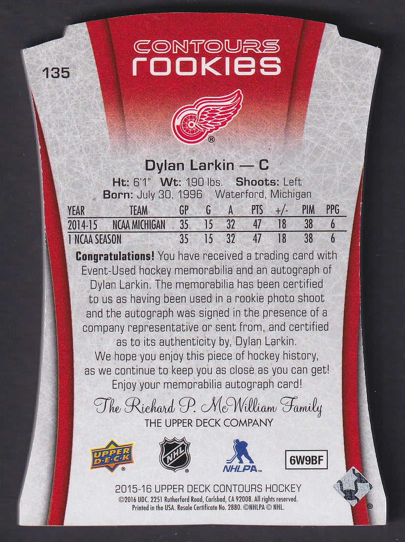 DYLAN LARKIN - 2015 Upper Deck Contours Rookies Auto Patch #135, /35