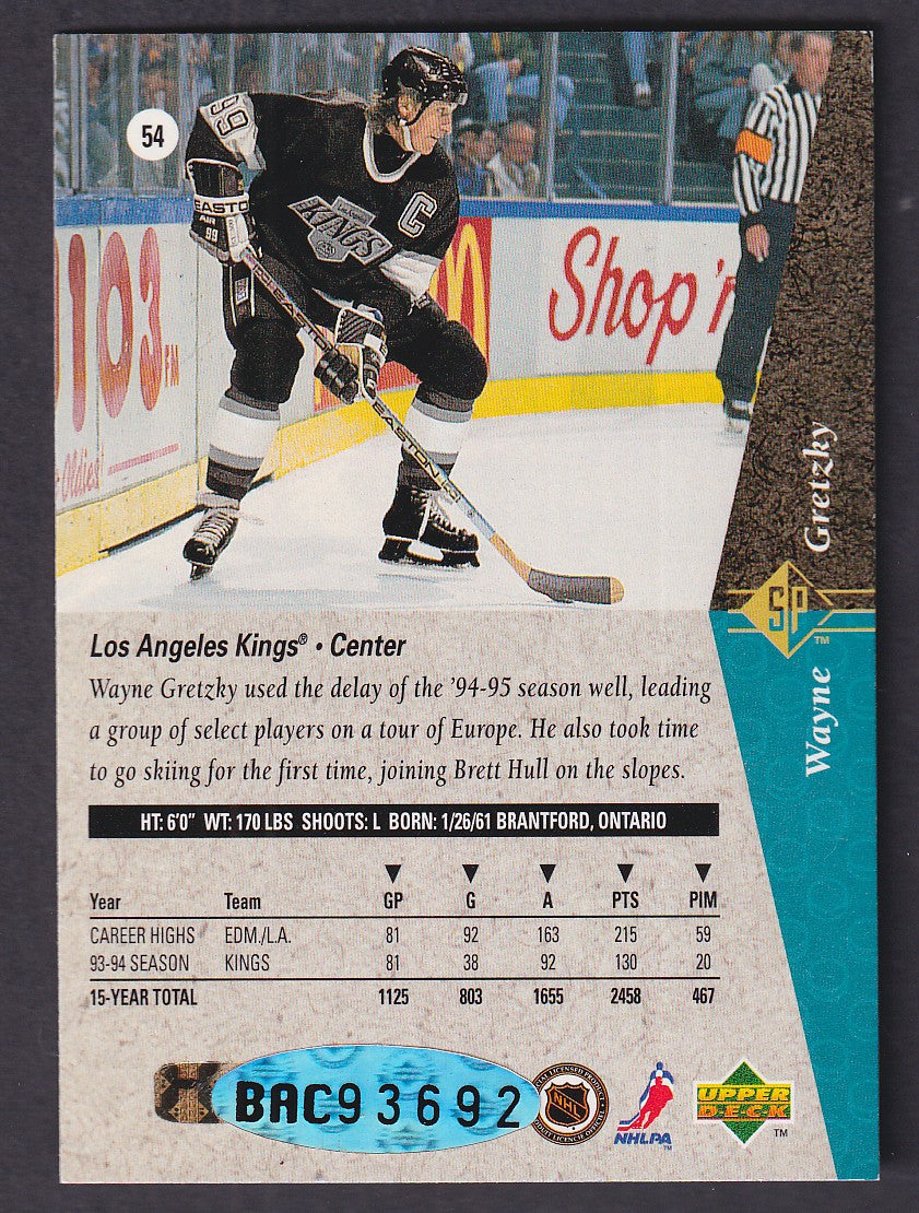 WAYNE GRETZKY - 1994 Upper Deck SP Auto #54, /500