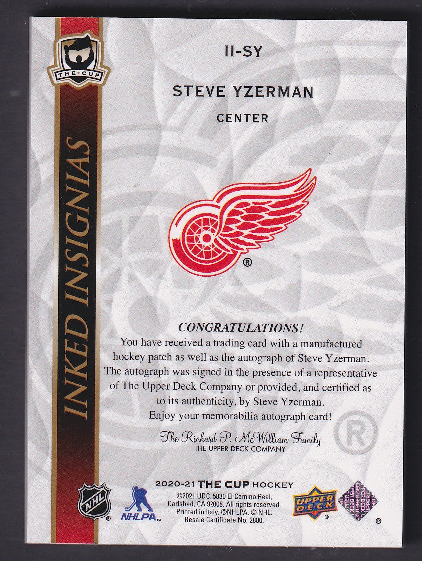 STEVE YZERMAN - 2020 The Cup Inked Insignias Auto #II-SY, /25
