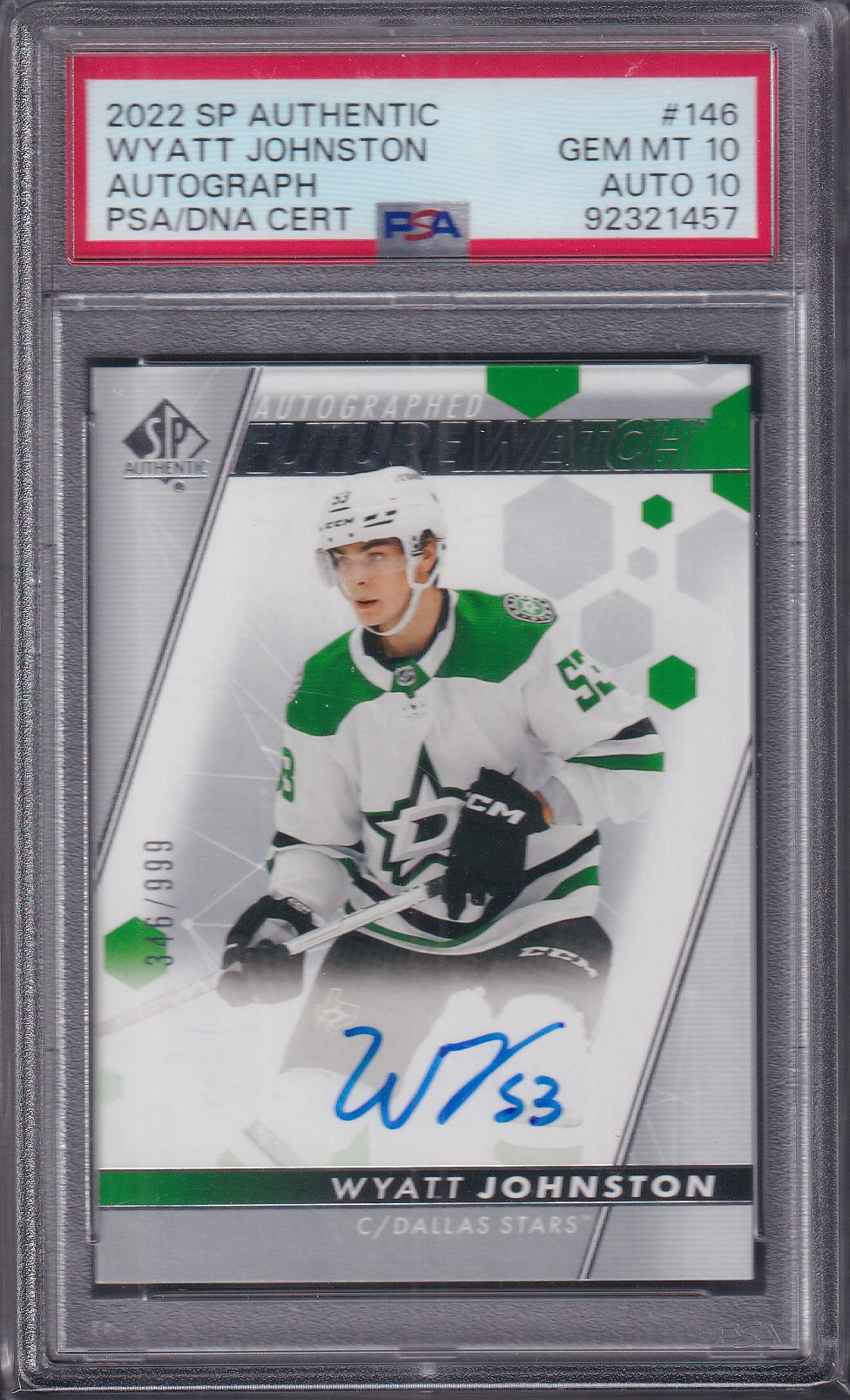 WYATT JOHNSTON - 2022 SP Authentic Future Watch Auto #146, /999, PSA 10, Auto 10