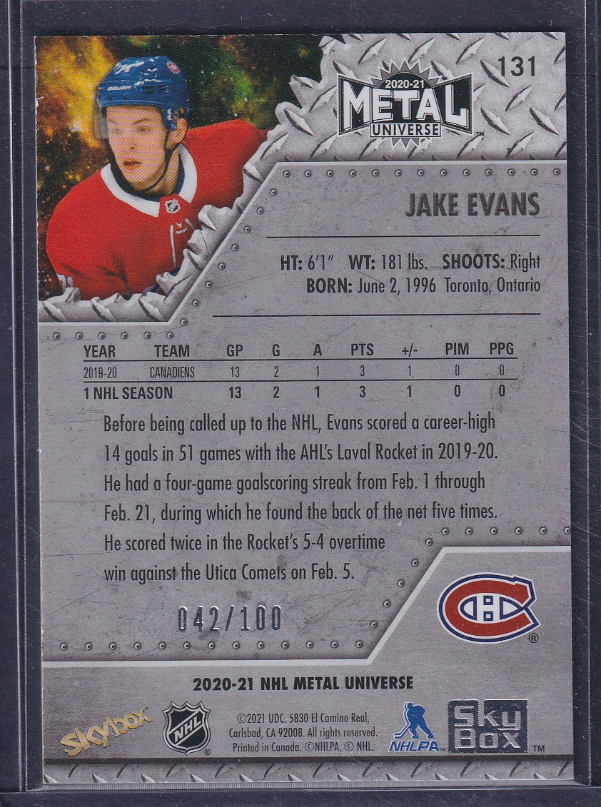 JAKE EVANS - 2020 Metal Universe PMG Precious Metal Gems Rookies #131, /100
