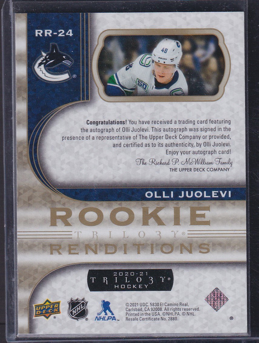 OLLI JUOLEVI - 2020 Upper Deck Trilogy Rookie Renditions Auto #RR-24