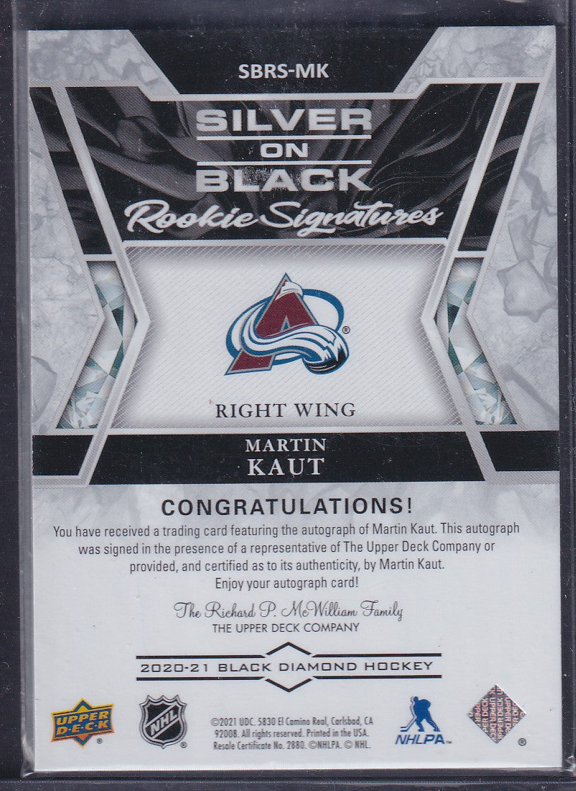 MARTIN KAUT - 2020 Upper Deck Black Diamond Silver on Black Auto #SBRS-MK, /149