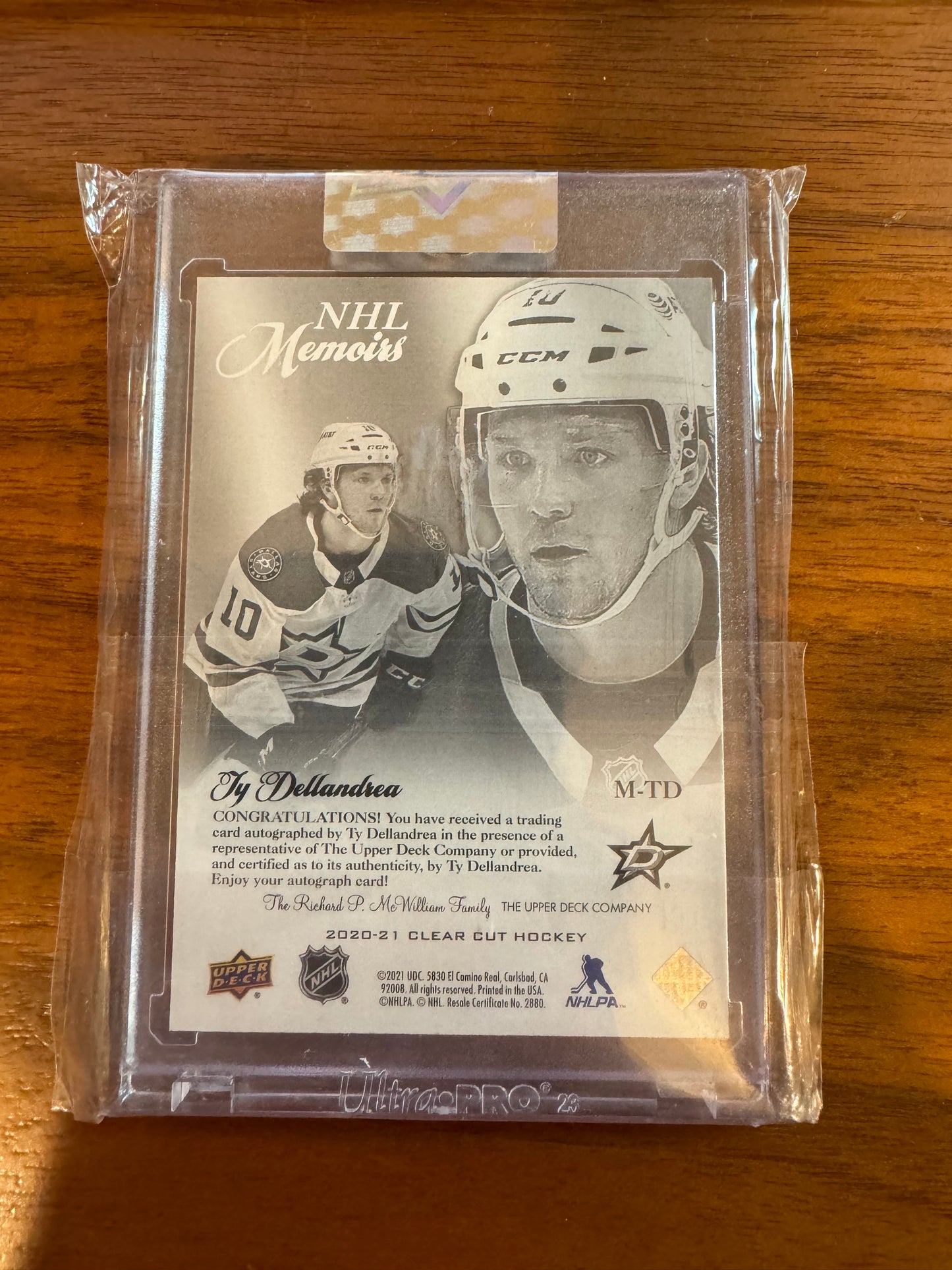 TY DELLANDREA - 2020 Upper Deck Clear Cut NHL Memoirs Auto #M-TD