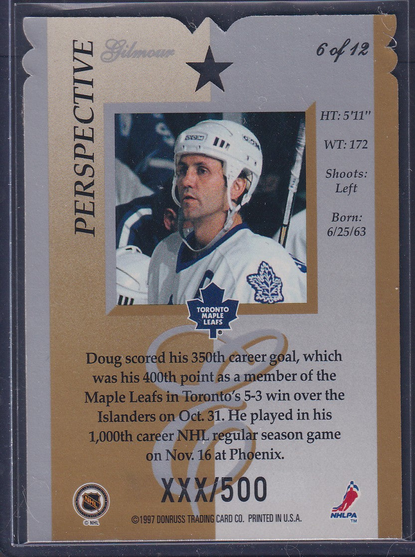 DOUG GILMOUR - 1996 Donruss Elite Perspective Die Cut #6, xxx/500
