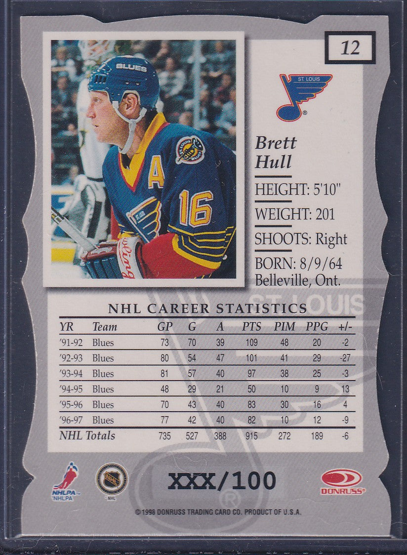 BRETT HULL - 1997 Donruss Elite Status Die Cut #12, xxx/100