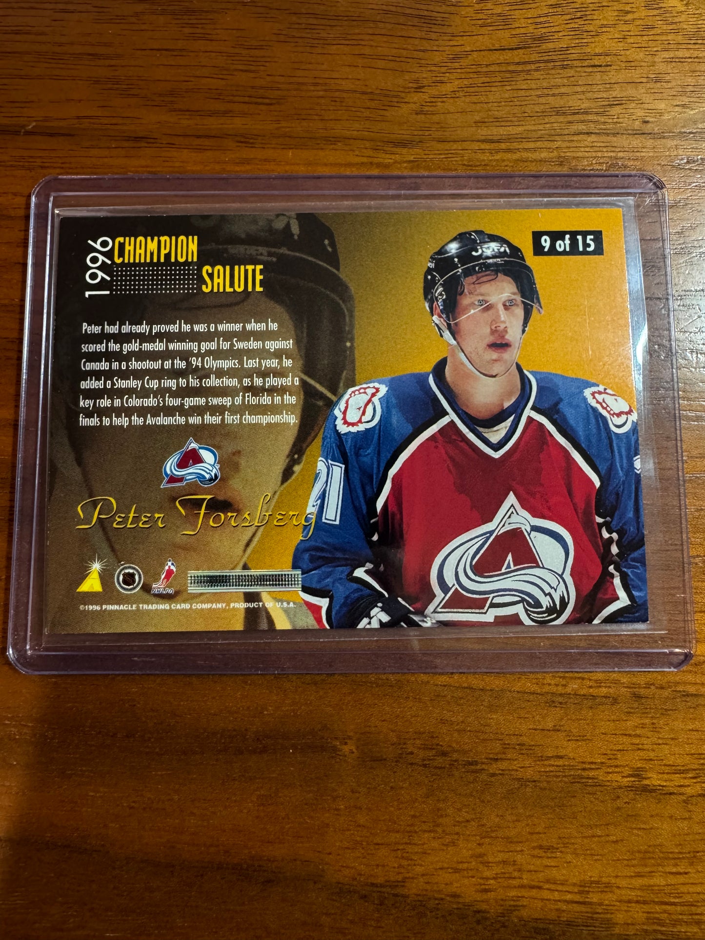PETER FORSBERG - 1996 Pinnacle Zenith Champion Salute REAL DIAMOND #9, SSP