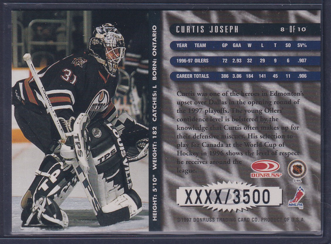 CURTIS JOSEPH - 1997 Donruss Between the Pipes #8, xxxx/3500