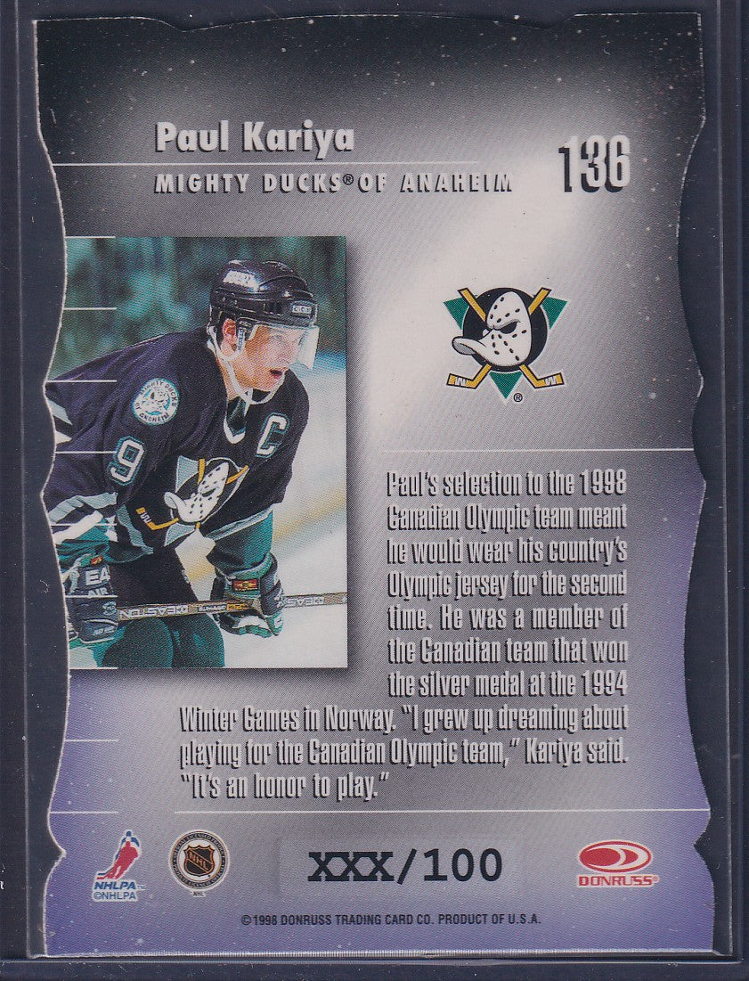 PAUL KARIYA - 1997 Donurss Elite Status Generations Die Cut #136, xxx/100