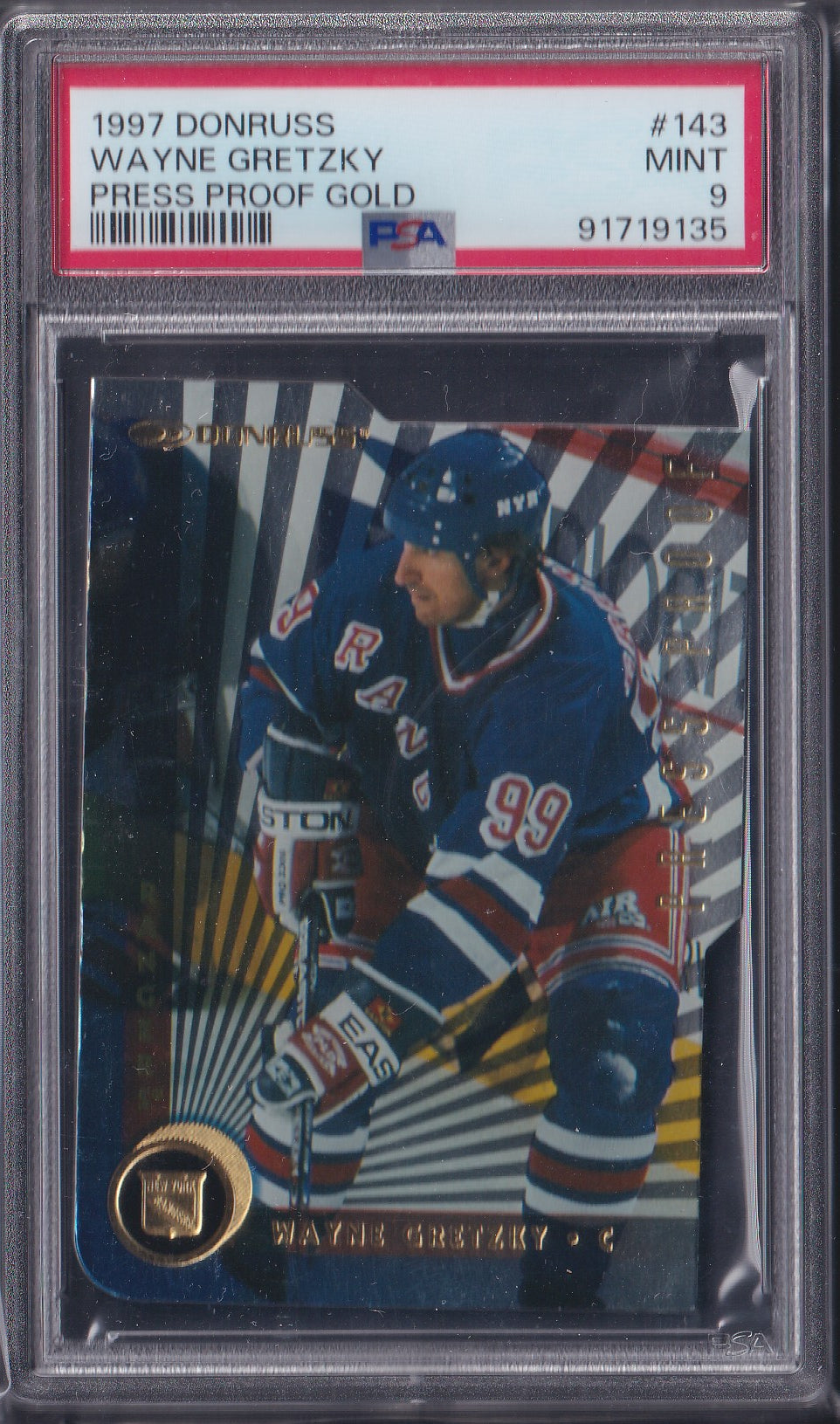 WAYNE GRETZKY - 1997 Donruss Press Proof Gold, /500 #143, PSA 9