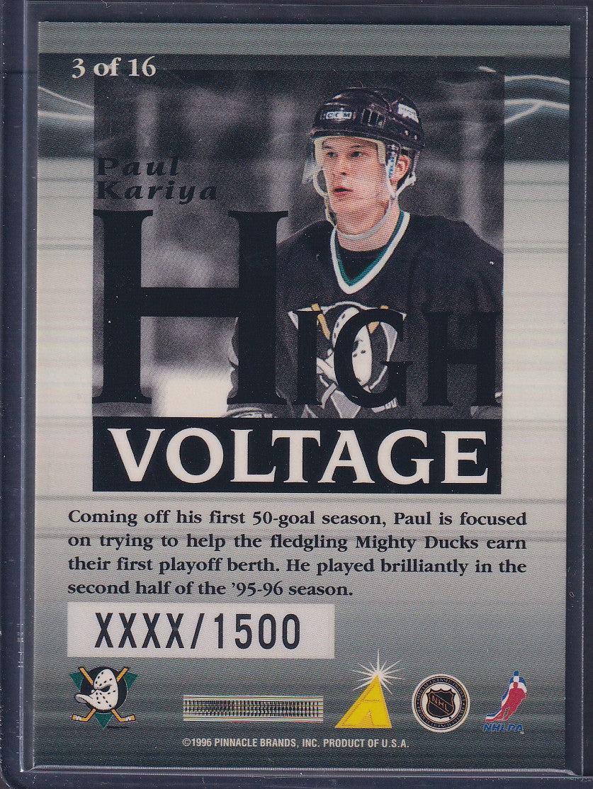 PAUL KARIYA - 1996 Pinnacle Summit High Voltage #3, xxxx/1500