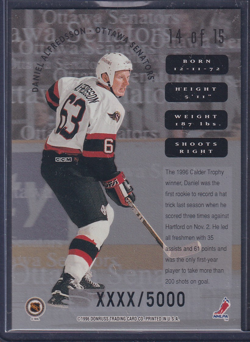 DANIEL ALFREDSSON - 1996 Donruss Leaf Sweaters #14, xxxx/5000