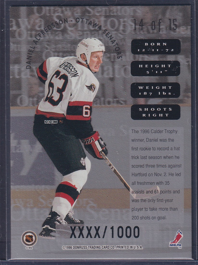 DANIEL ALFREDSSON - 1996 Donruss Leaf Sweaters #14, xxxx/1000