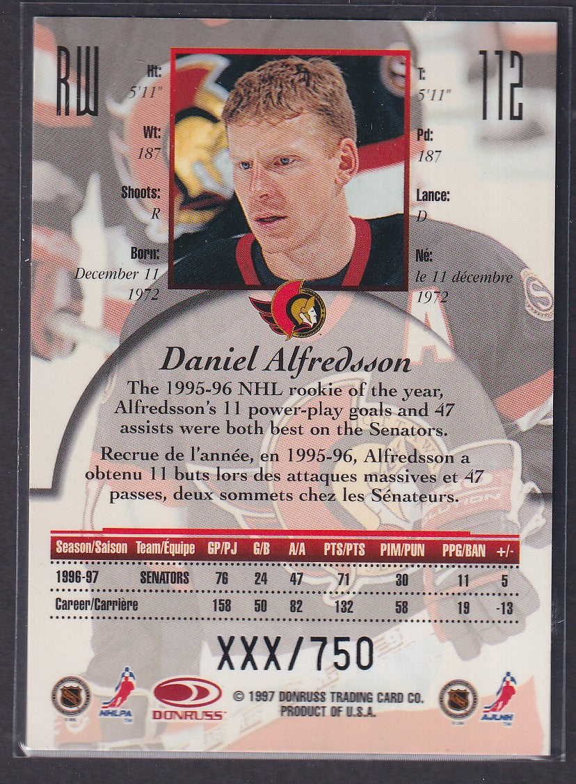 DANIEL ALFREDSSON - 1997 Donruss Canadian Ice Provincial Series #112, xxx/750
