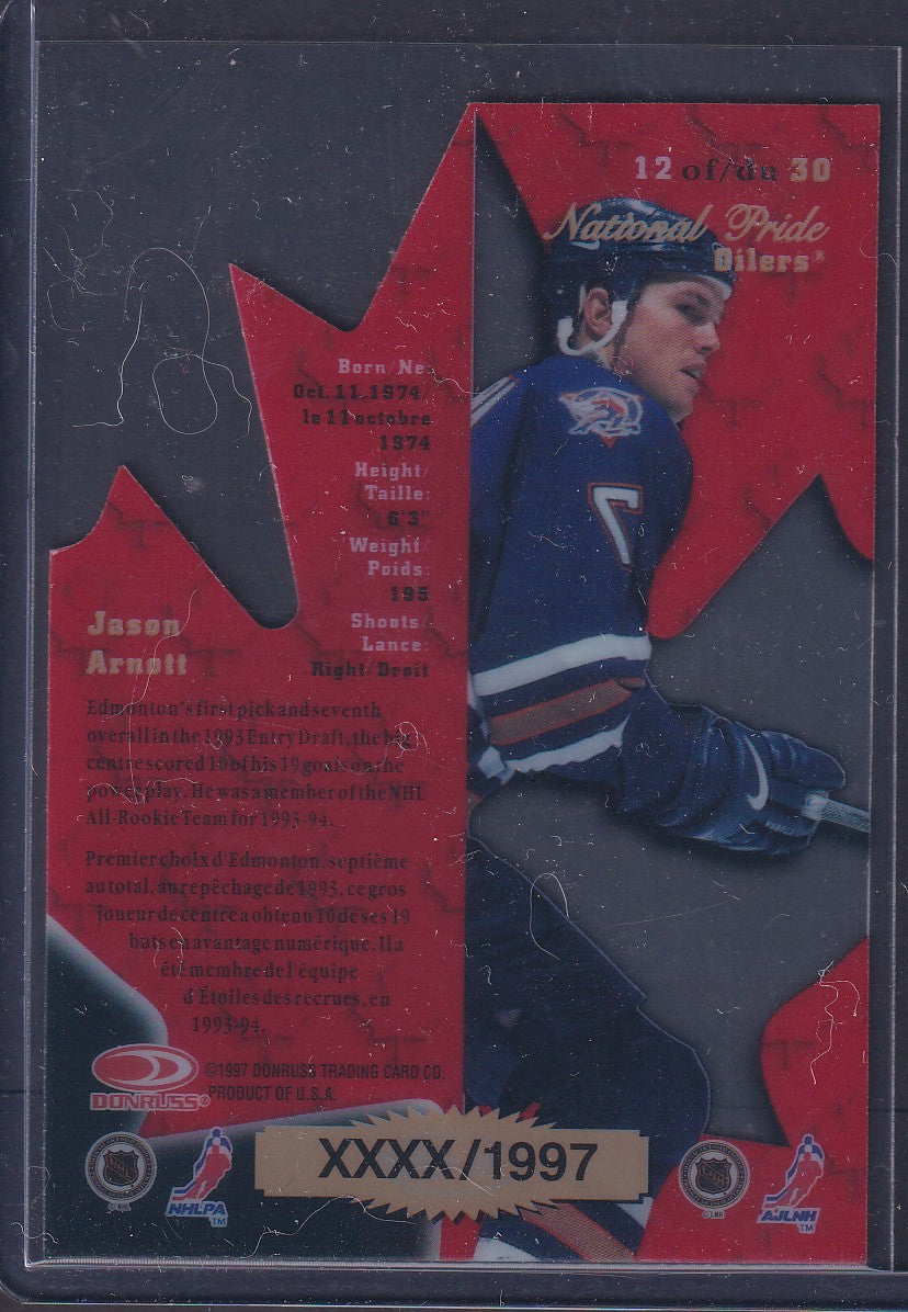 JASON ARNOTT - 1997 Donruss Canadian Ice National Pride Clear Cut Die Cut #12, xxxx/1997