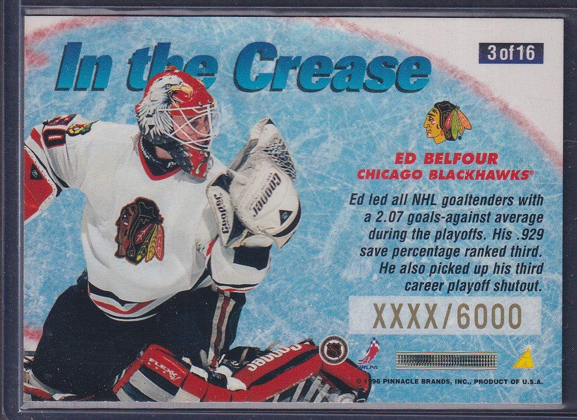 ED BELFOUR - 1996 Pinnacle Summit In the Crease #3, xxxx/6000