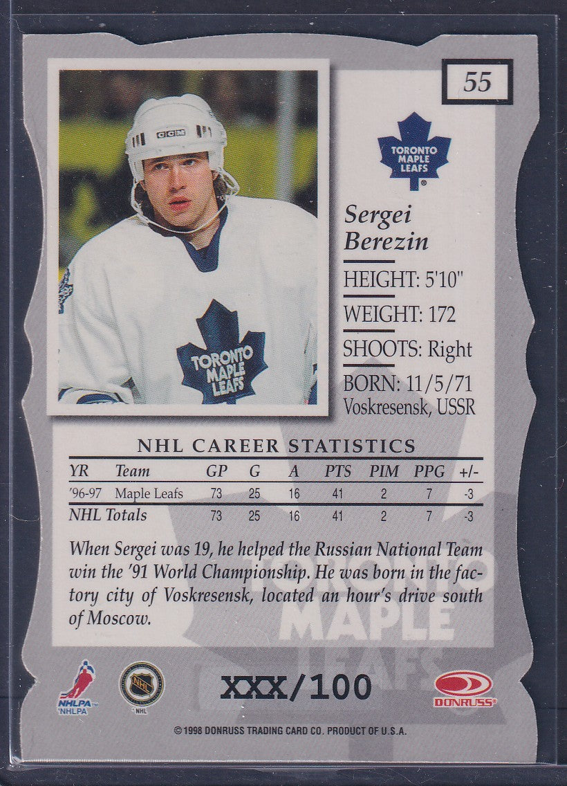 SERGEI BEREZIN - 1997 Donruss Elite Status Die Cut #55, xxx/100