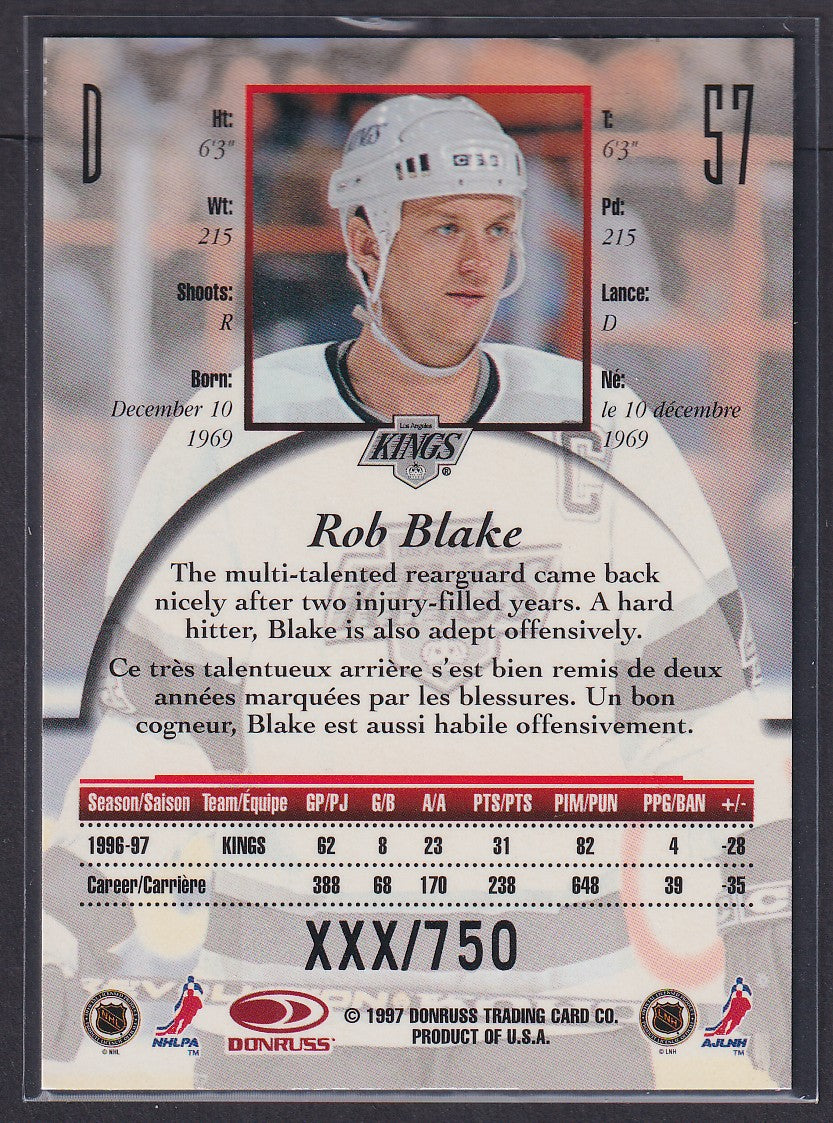 ROB BLAKE - 1997 Donruss Canadian Ice Provincial Series #57, xxx/750