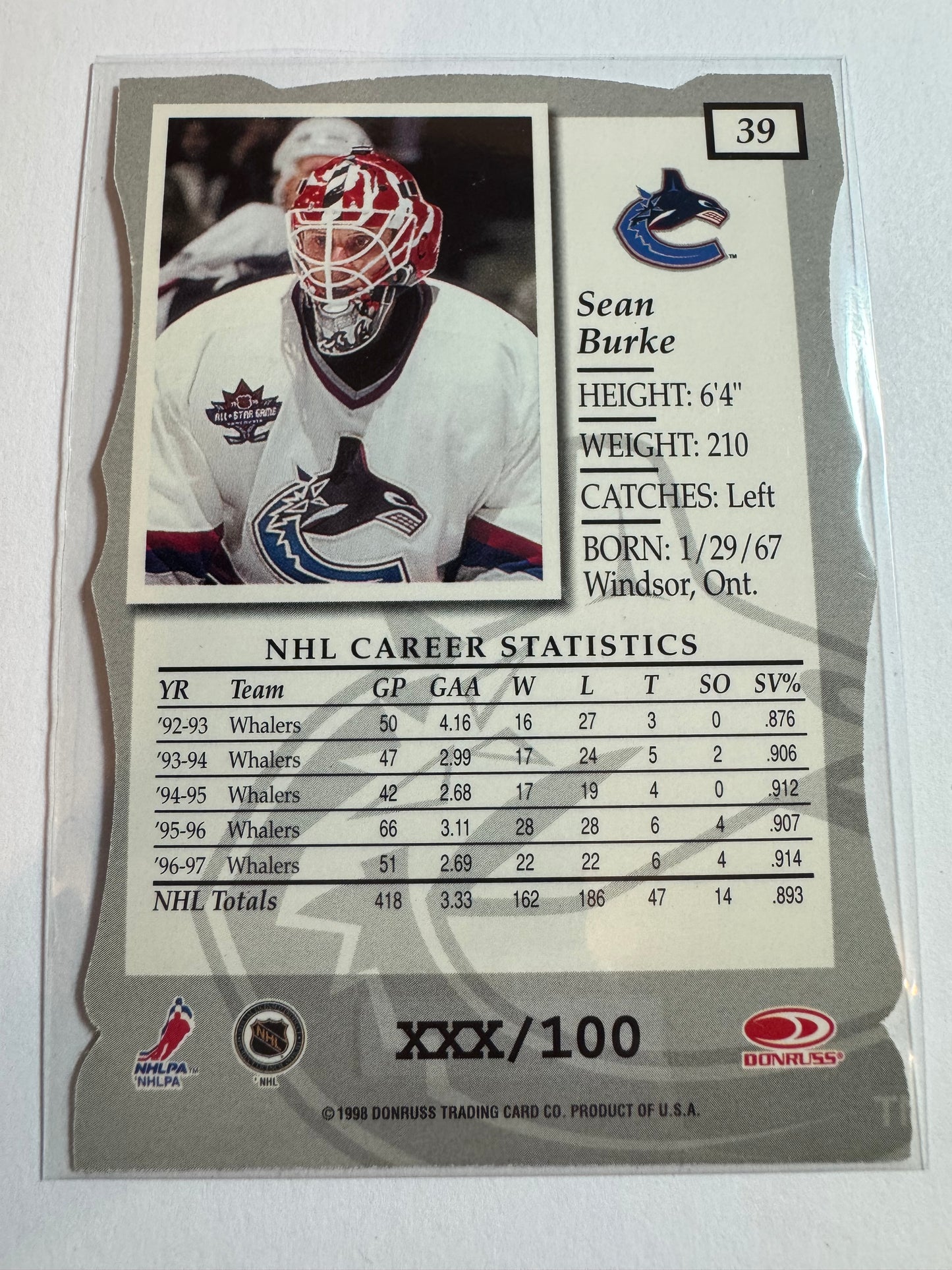 SEAN BURKE - 1997 Donruss Elite Status Die Cut #39, xxx/100